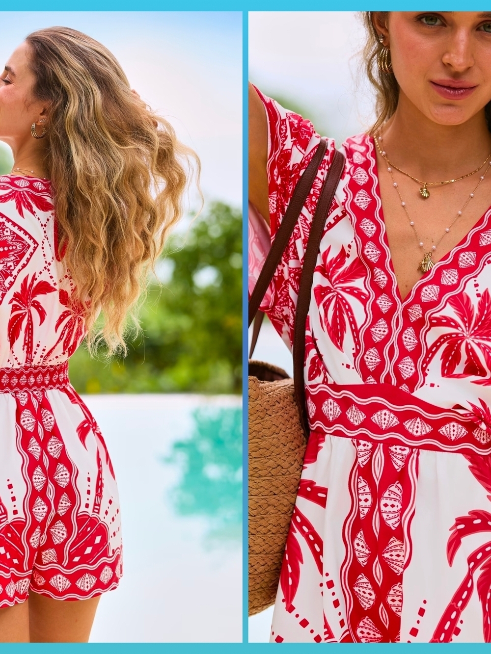 Cupshe Carmel Beach Tropical Print Romper Red White Island Vacation Medium - Picture 4 of 16
